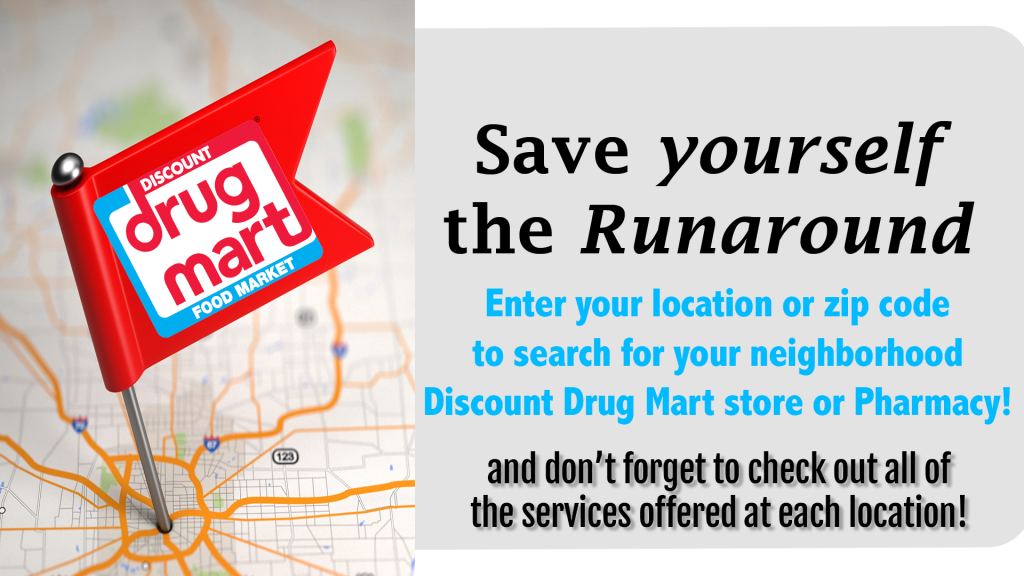Map with red Discount Drug Mart pin - Save yourself the runaround by entering your location below to find the closest Discount Drug Mart 