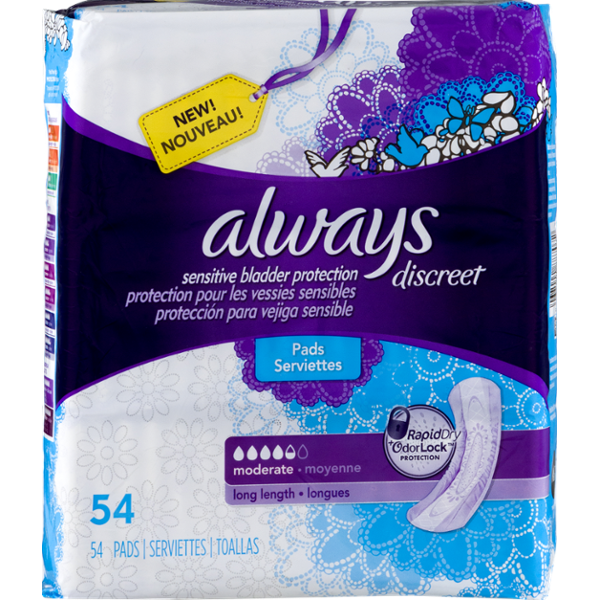 Always Discreet Pads, Moderate Long 4, Lightly Scented « Discount Drug Mart