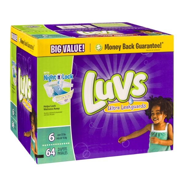 Luvs Size 6 Baby Diapers 35+ lb - 64 ct box