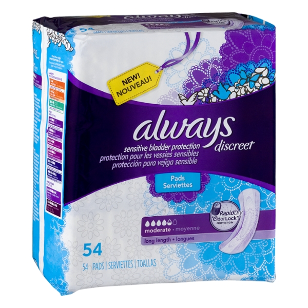 Always Discreet Pads, Moderate Long 4, Lightly Scented « Discount Drug Mart