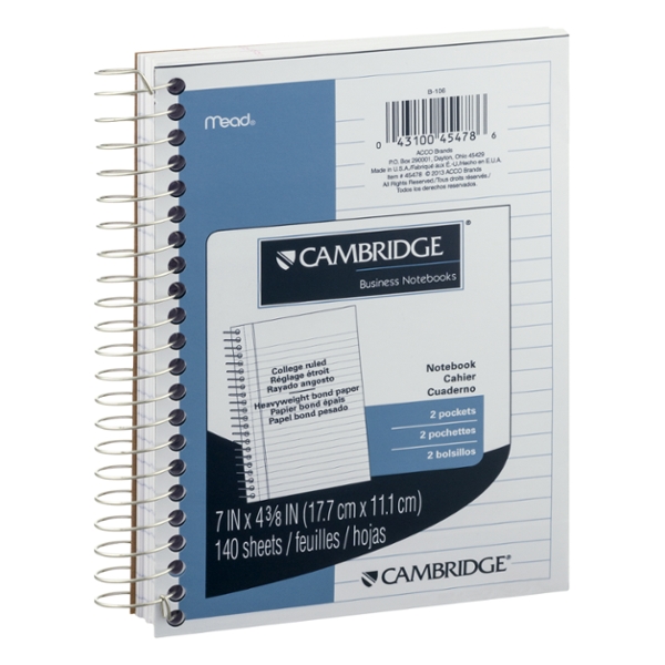 Mead Cambridge Business Notebooks 2 Pockets - 140 Sheets